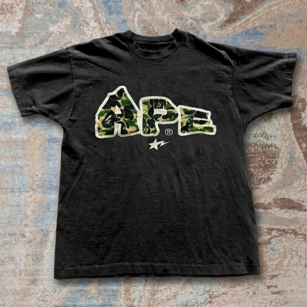 Black A Bathing Ape T-Shirt With Green Camo Print